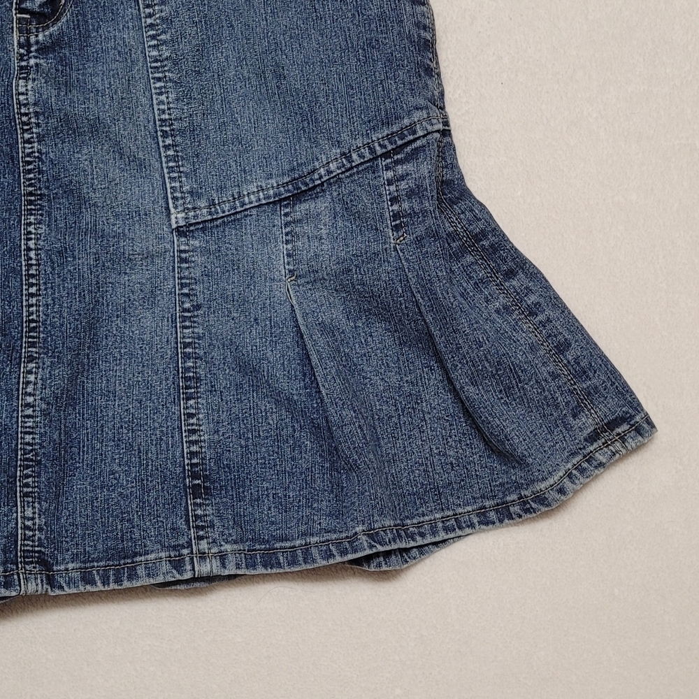 Vintage 90s Carolina Blues High Waist Stretchy Mid Wash Pleated Micro Mini Skirt - Picture 5 of 9